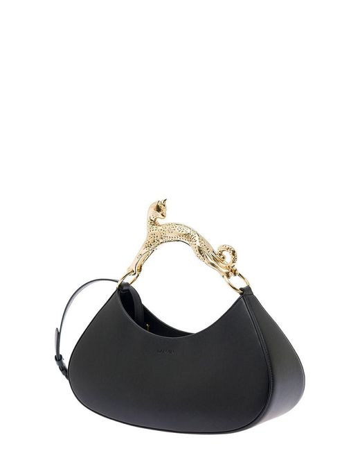 Lanvin Black Leather Hobo Cat Bolide Top Handle Bag