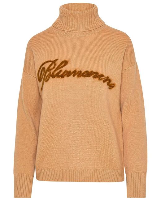 Blumarine Orange Beige Cashmere Blend Turtleneck Sweater