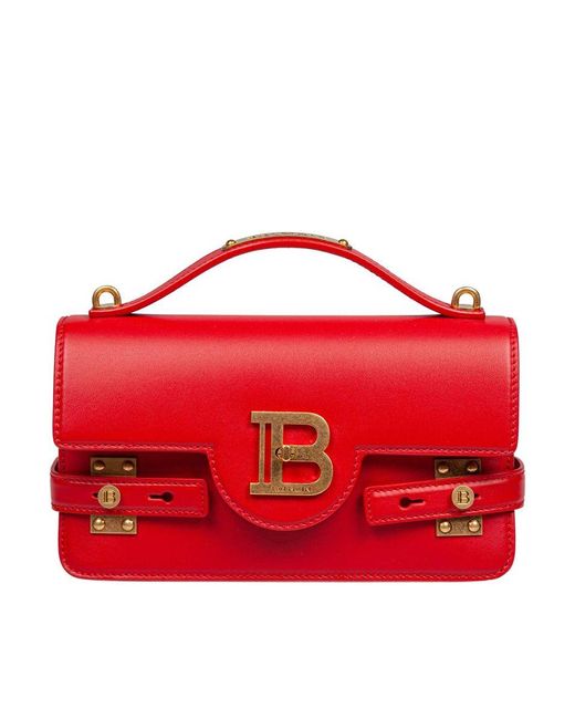 Balmain Red B-Buzz 24 Smooth Leather Bag