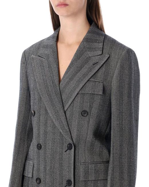 Ferragamo Gray Oversized Double-Breasted Chevron Wool Blazer