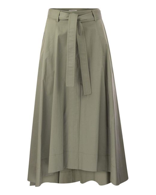 Peserico Green Long Skirt In Lightweight Stretch Cotton Satin