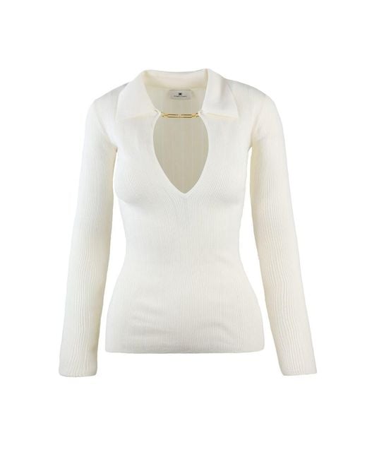 Elisabetta Franchi White Maglia A Costine Con Dettagli À Jour Bianca