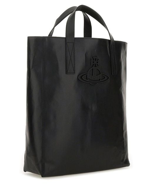 Vivienne Westwood Black Leather Medium Sarah Shopping Bag