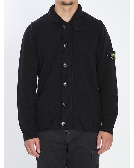 Stone Island Black Sweater With Felt Details for men