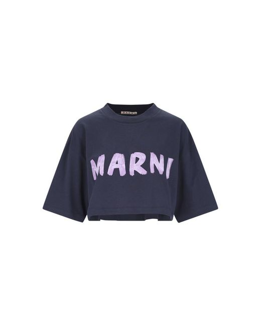 Marni Blue Logo Crop T-shirt