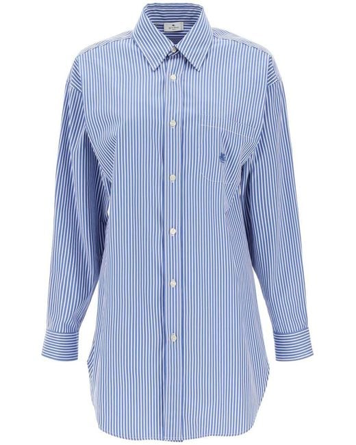 Etro Blue Striped Poplin Shirt