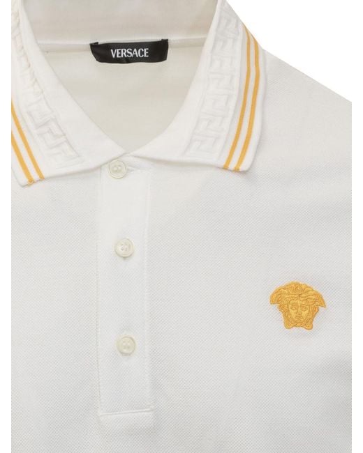 Versace White Medusa Polo Shirt With Greca Jacquard for men