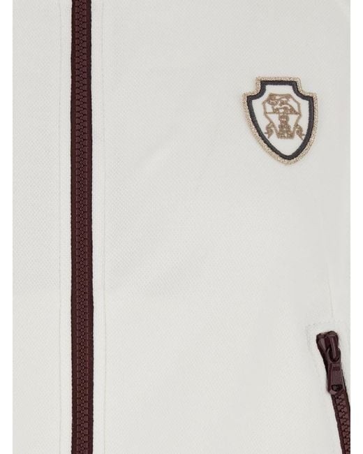 Brunello Cucinelli White Sweatshirt With Fixed Hood And Logo Patch On The Front