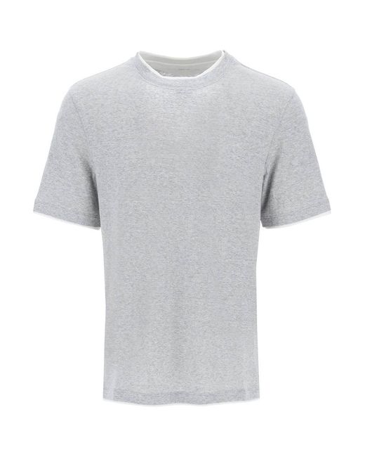 Brunello Cucinelli Gray Overlapped-Effect T-Shirt for men