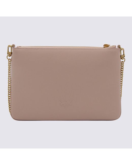 Pinko Natural Powder Pink Leather Classic Flat Love Wallet Chain