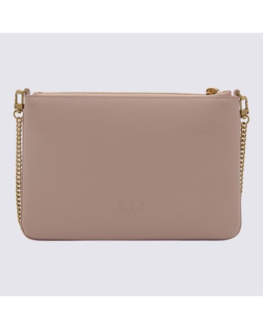 Pinko Natural Powder Pink Leather Classic Flat Love Wallet Chain