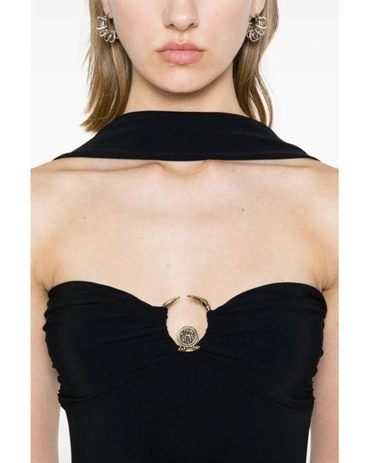 Roberto Cavalli Black Fitted Evening Dress With Sweetheart Neckline And Halter Neck