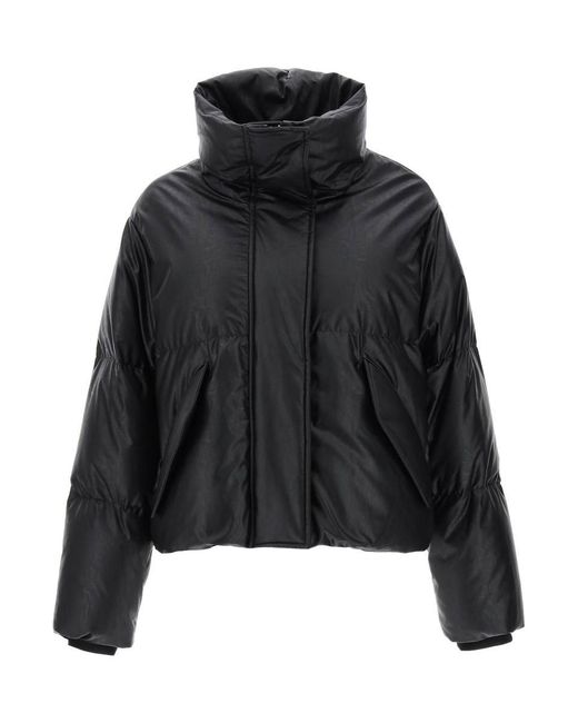MM6 by Maison Martin Margiela Black Faux Leather Puffer Jacket With Back Logo Embroidery