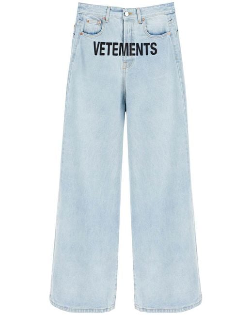 Vetements Blue baggy Jeans With Logo Embroidery for men