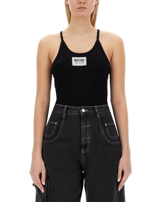 Moschino Jeans Black Tops With Logo
