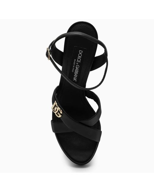Dolce & Gabbana Black Dg Logo Leather Platform Sandal