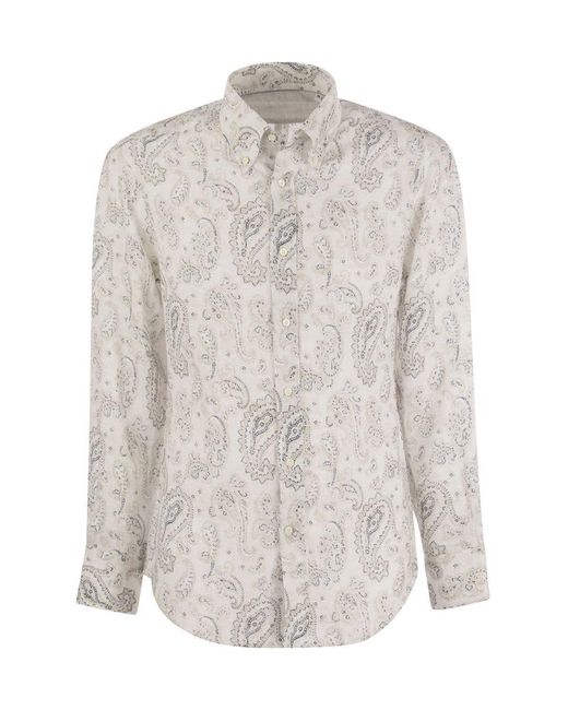 Brunello Cucinelli White Slim Fit Linen Button-down Shirt for men