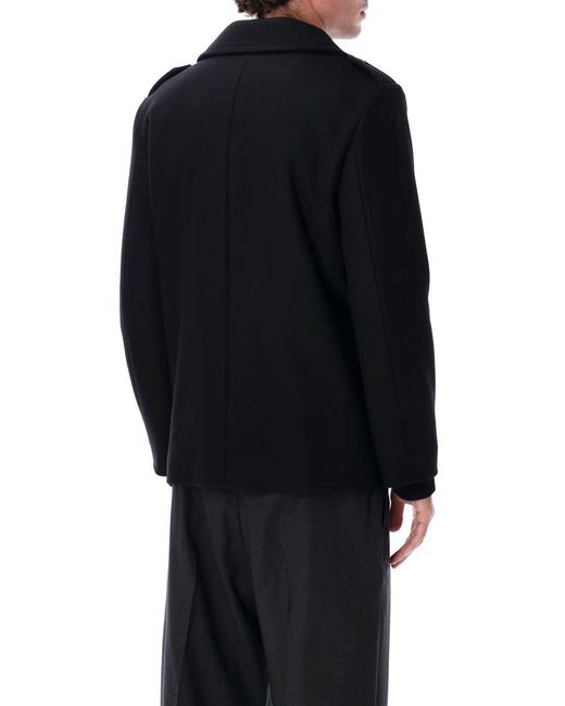 Saint Laurent Black Wool Peacoat With Epaulettes for men