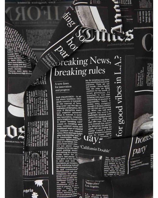 Palm Angels Black T-shirt With Newspaper Motif for men