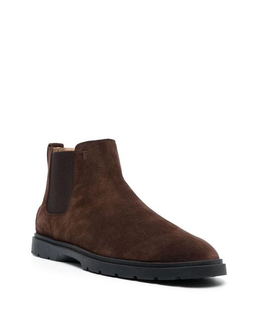 Tod's Brown Chelsea Suede Ankle Boots for men