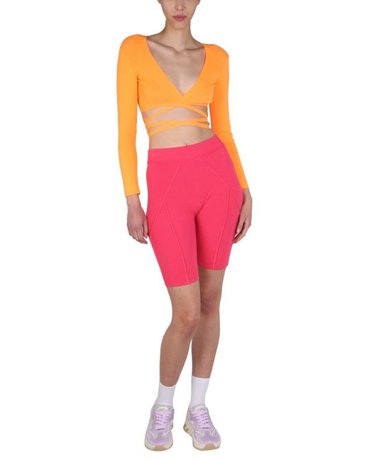MSGM Pink Wrap Knitted Crop Top
