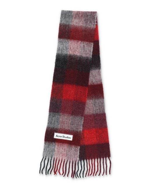 Acne Red Mohair Check Scarf for men