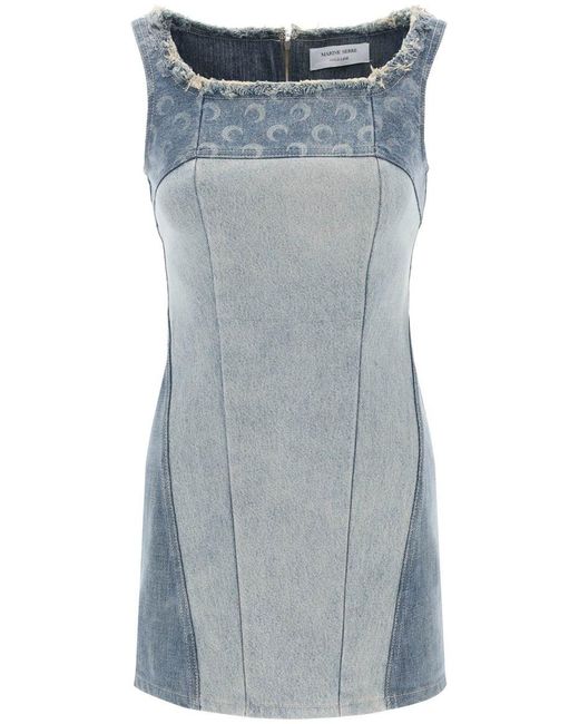 MARINE SERRE Blue Regenerated-Denim Mini Dress