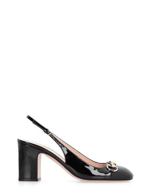 Gucci Black Patent Leather Slingback Pumps