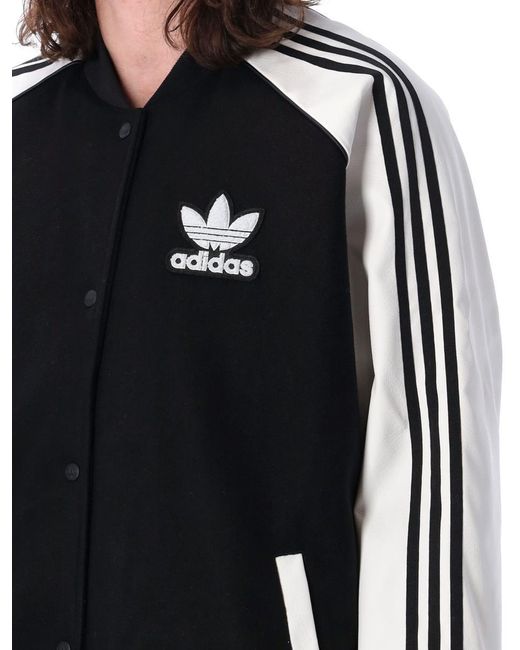 Adidas Originals Black Oversized Varsity Jacket for men
