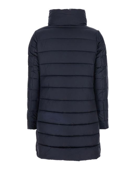 Save The Duck 'lydia' Blue Down Jacket With High Neck And Logo Patch On The Sleeve In Tech Fabric Woman