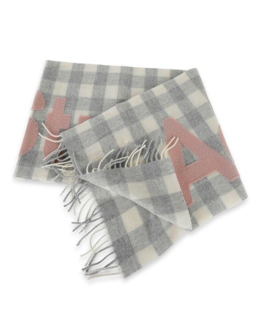 Acne Gray "Checked Scarf With Logo Pattern"