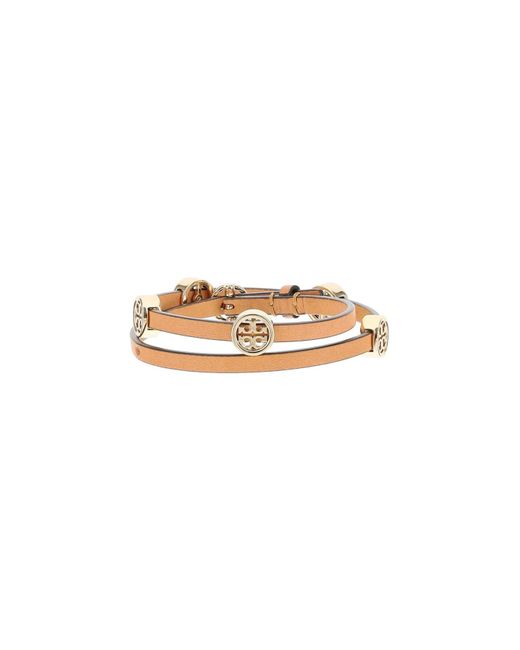 Tory Burch Leather Miller Double Wrap Bracelet in Beige (Natural) | Lyst