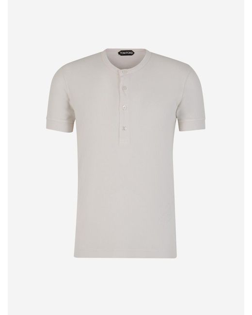 Tom Ford White Buttons Ribbed T-shirt for men