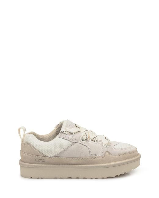 Ugg White Cream-colored Suede And Mesh Sneakers
