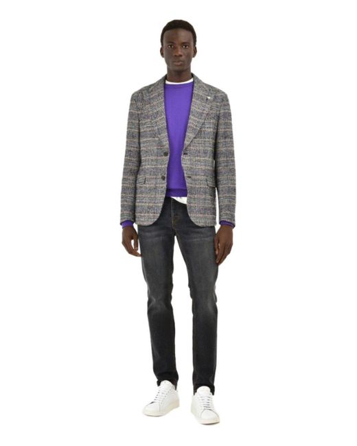 Manuel Ritz Gray Grey Prince Of Wales Single Breasted Jacket for men