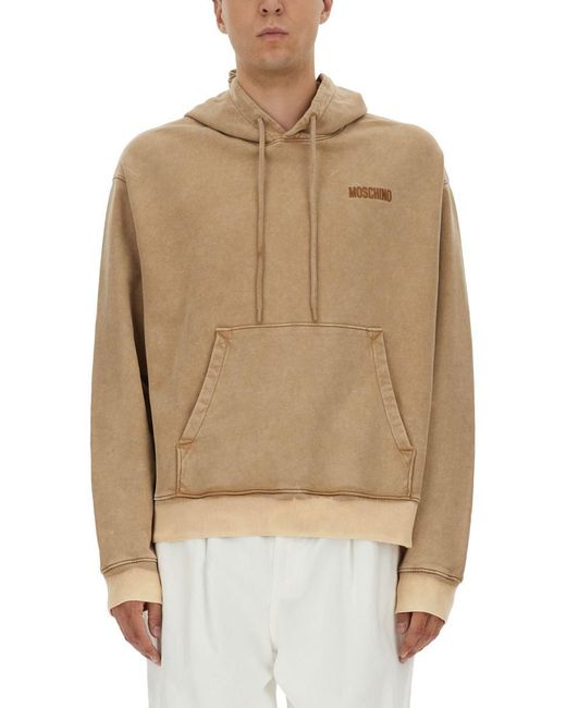Moschino Natural Washed Hoodie With Logo And Studded Design for men