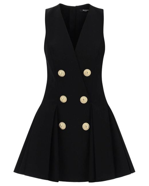 Balmain Black Mini Dress With Pleats