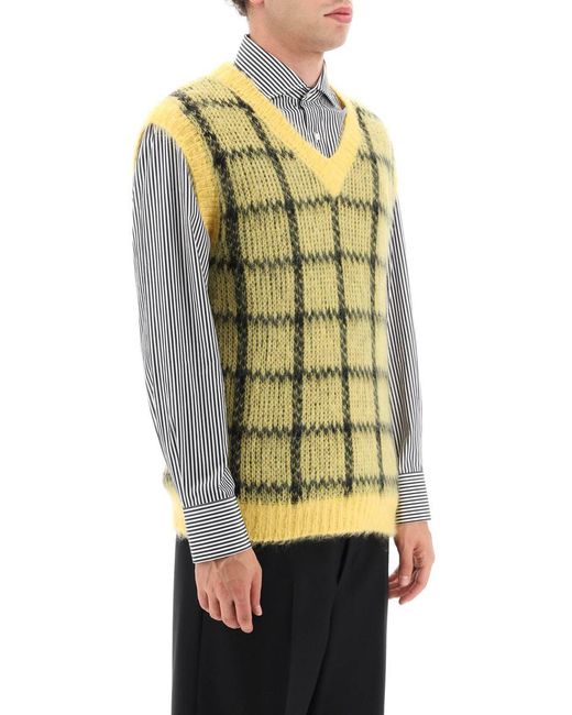Marni Yellow Brushed-mohair Vest With Check Motif for men