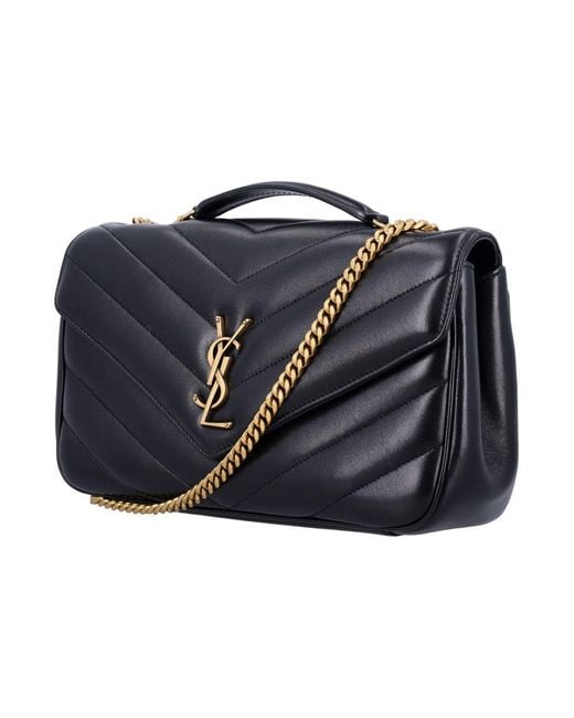 Saint Laurent Black Loulou Medium Chevron-Quilted Lambskin Bag