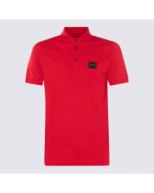 Dolce & Gabbana Red Cotton Polo Shirt for men