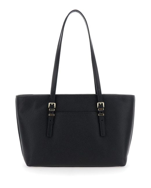 Michael Kors Black 'Quinn' Medium Tote Bag With Removable Logo Charm And Embossed Logo Lettering On The Front
