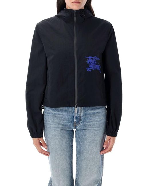 Burberry Blue Cropped Nylon Hooded Jacket