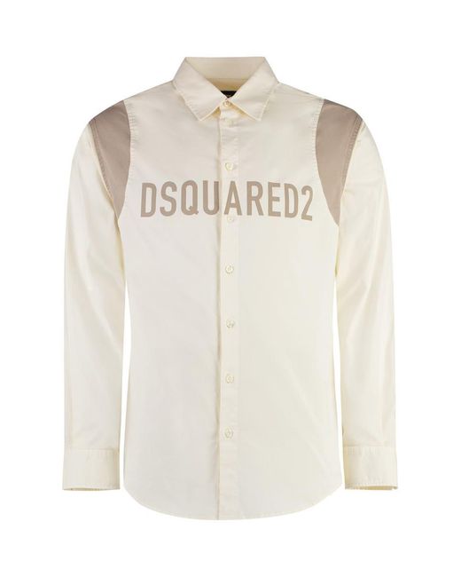 DSquared² Natural Varsity Stretch Cotton Shirt for men