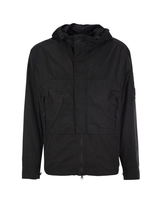 C P Company Black Nylon Flatt Hooded Jacket for men