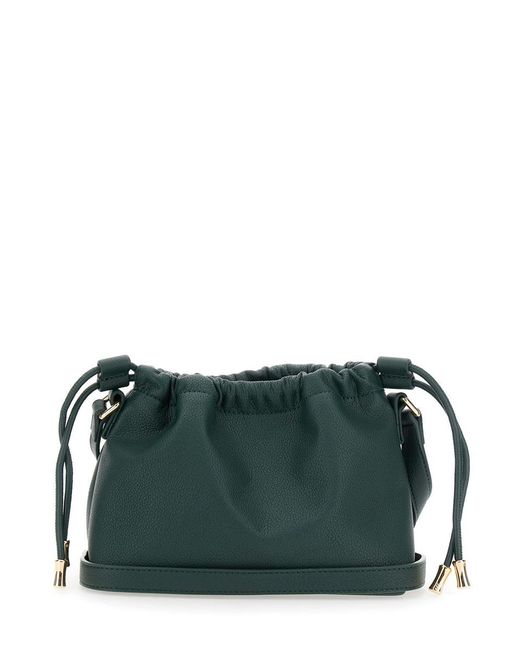 A.P.C. Green 'Ninon' Mini Crossbody Bag With Drawstring Closure And Embossed Logo Lettering On The Front