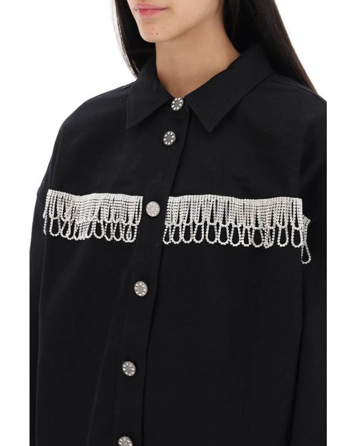 ROTATE BIRGER CHRISTENSEN Black Overshirt With Crystal Fringes