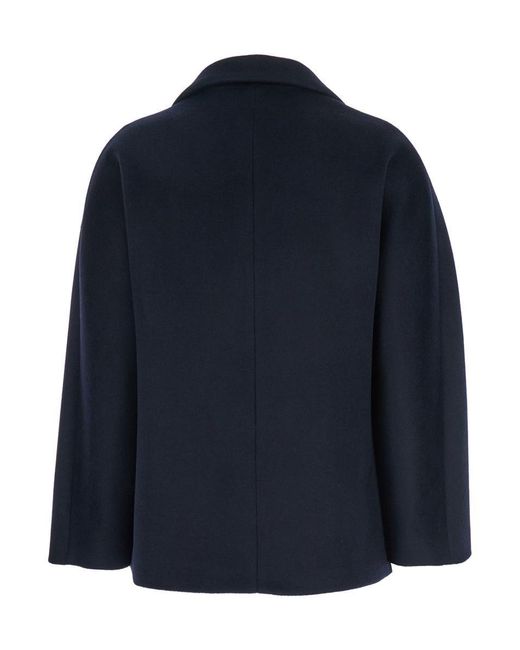 Plain Blue Short Peacoat Double Breasted