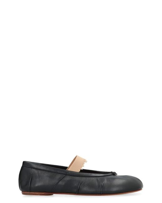 Maison Margiela Black Tabi Leather Ballet Flats