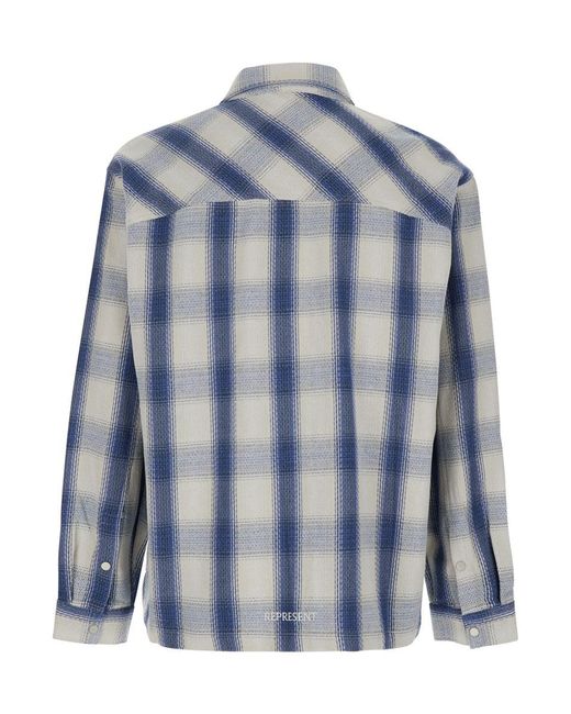 Represent Blue Shirt With All-Over Check Motif for men
