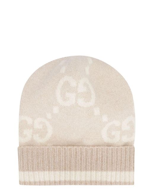 Gucci Natural GG Cashmere Lamé Jacquard Hat